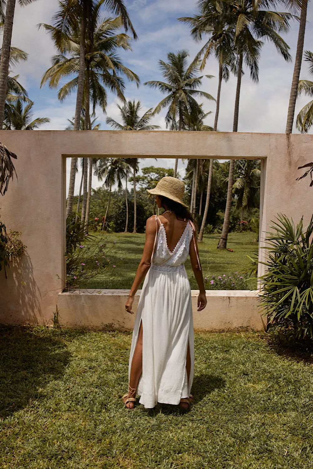 Out Among The Stars Cotton Gauze, Lace   Ribbon Embroidered Maxi Slip Dress
