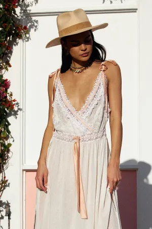 Out Among The Stars Cotton Gauze, Lace   Ribbon Embroidered Maxi Slip Dress