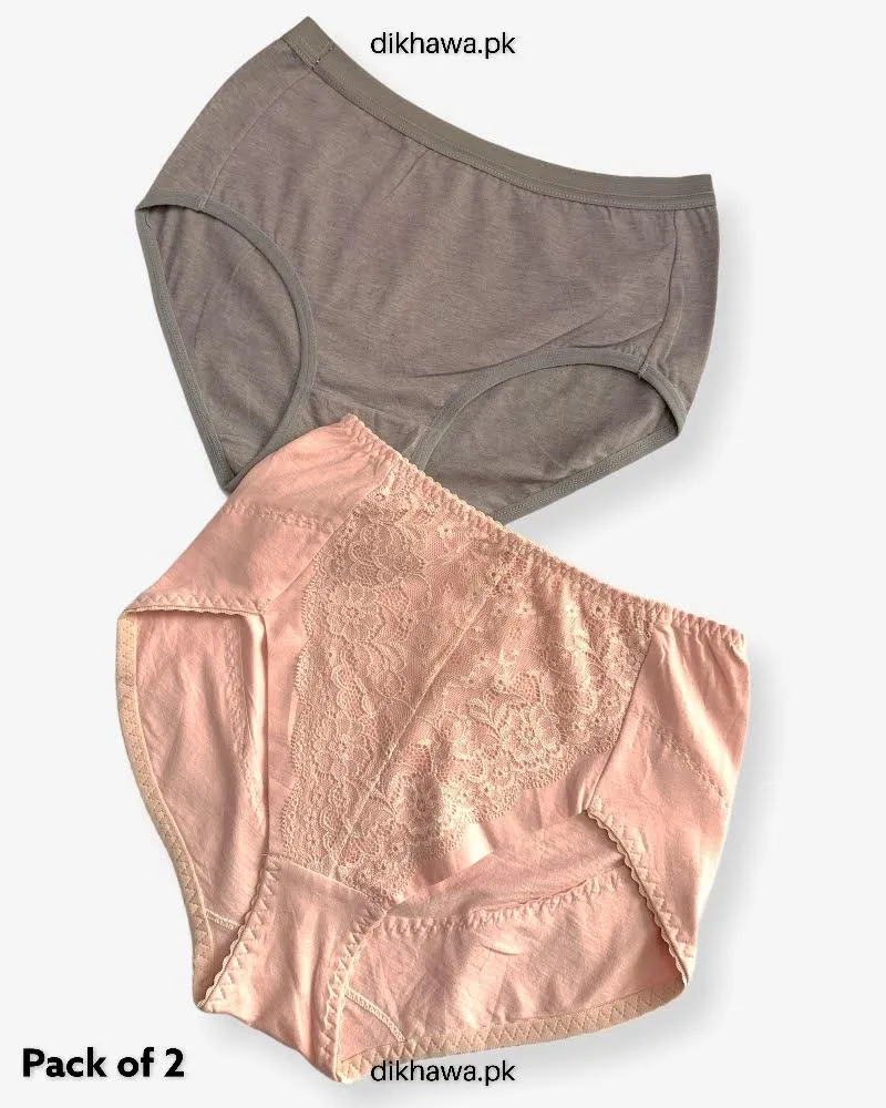 Pack of 2 Imported Stocklot Branded Cotton Panty Stretchable Cotton Lace Panty 2021