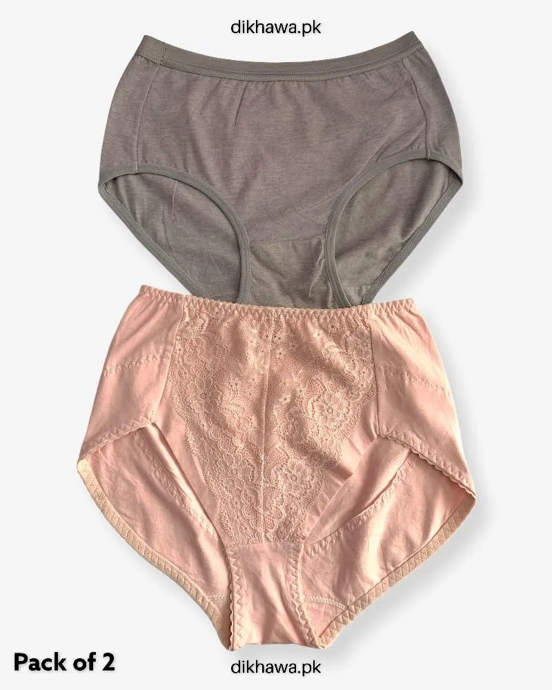 Pack of 2 Imported Stocklot Branded Cotton Panty Stretchable Cotton Lace Panty 2021