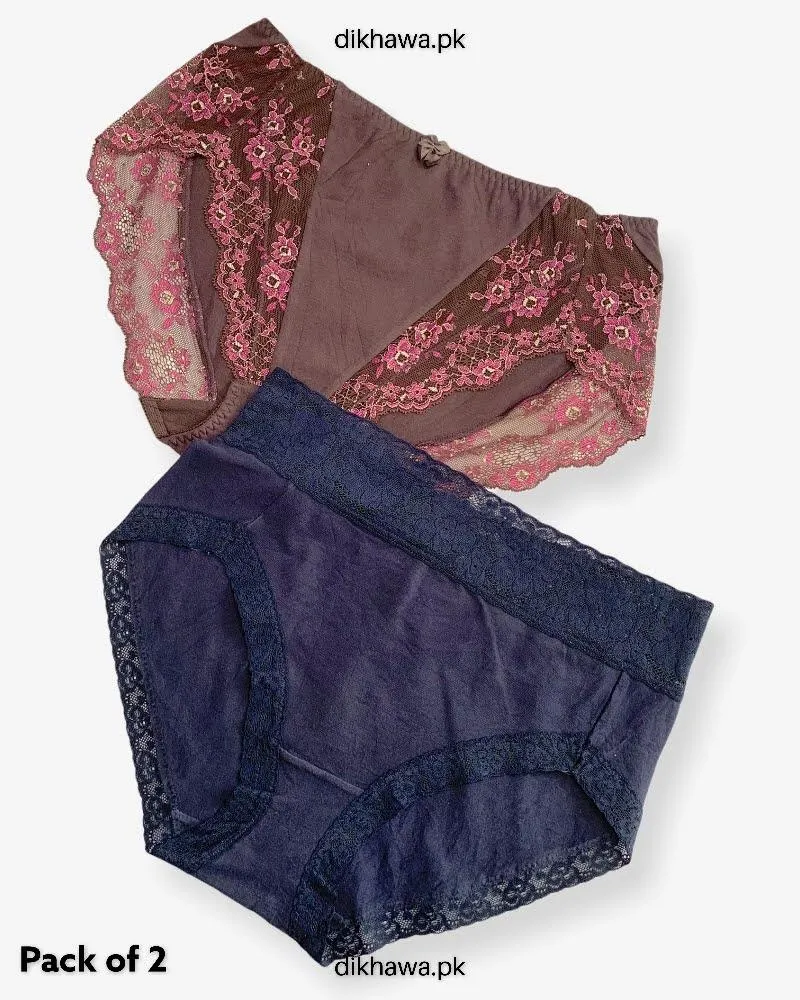 Pack of 2 Imported Stocklot Branded Cotton Panty Stretchable Cotton Lace Panty 2021