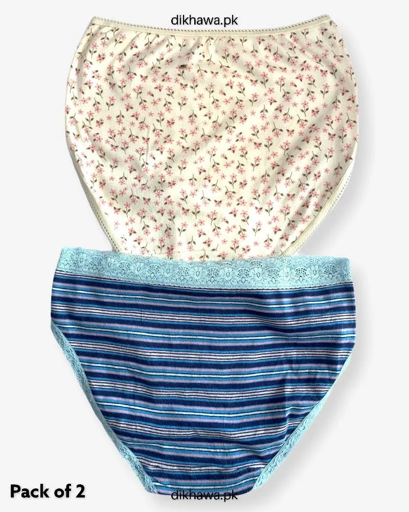 Pack of 2 Imported Stocklot Branded Cotton Panty Stretchable Cotton Lace Panty 2021