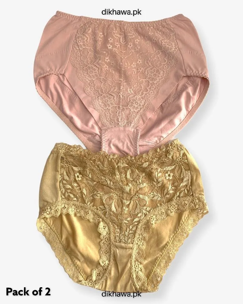 Pack of 2 Imported Stocklot Branded Cotton Panty Stretchable Cotton Lace Panty 2021