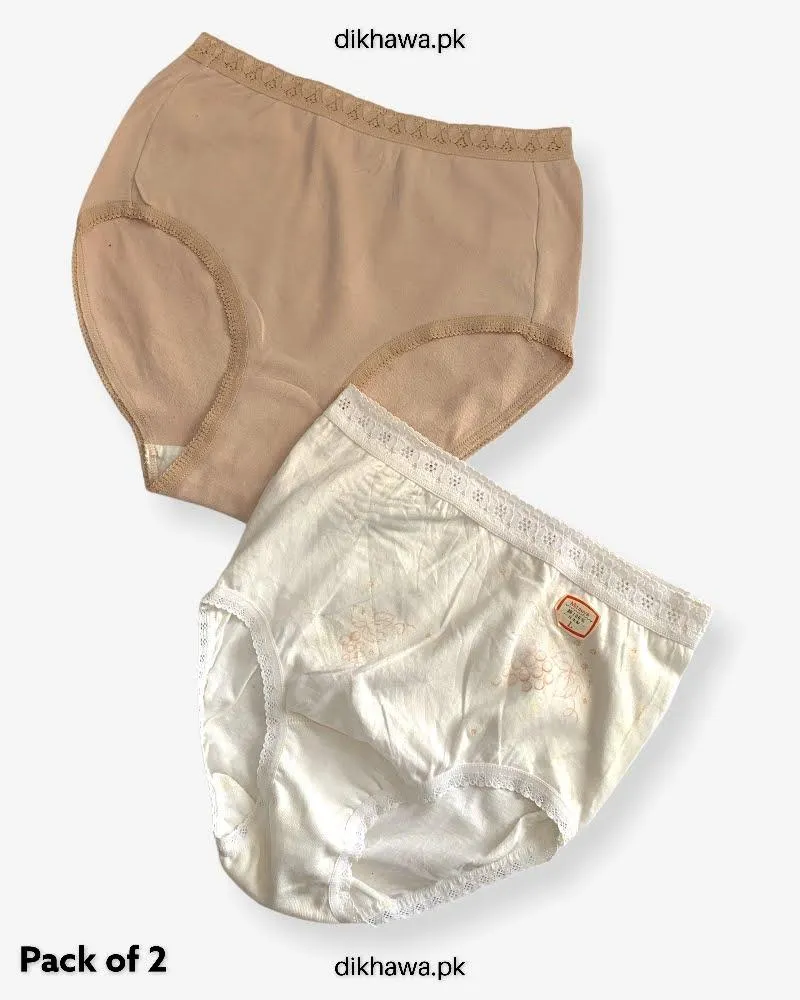 Pack of 2 Imported Stocklot Branded Cotton Panty Stretchable Cotton Lace Panty 2021