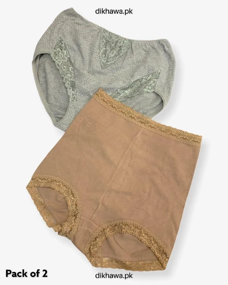 Pack of 2 Imported Stocklot Branded Cotton Panty Stretchable Cotton Lace Panty 2021