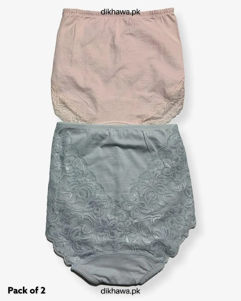 Pack of 2 Imported Stocklot Branded Cotton Panty Stretchable Cotton Lace Panty 2021