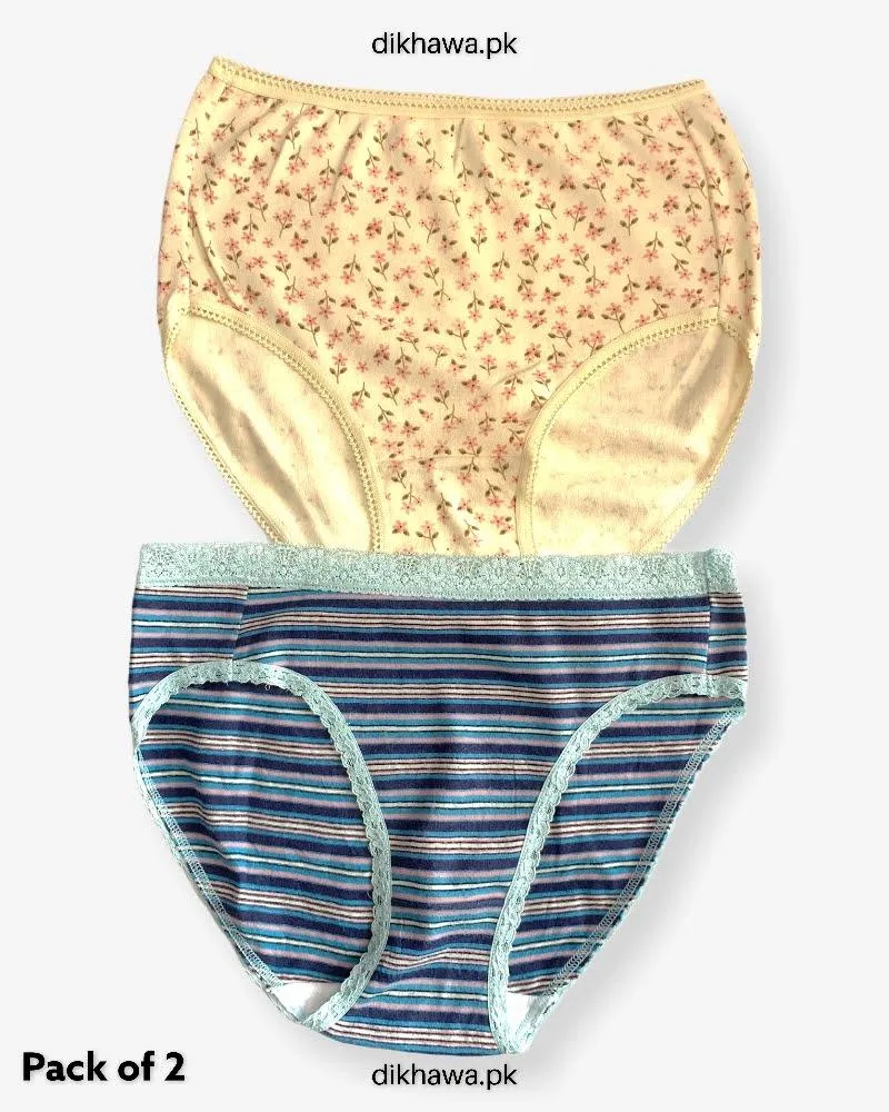 Pack of 2 Imported Stocklot Branded Cotton Panty Stretchable Cotton Lace Panty 2021