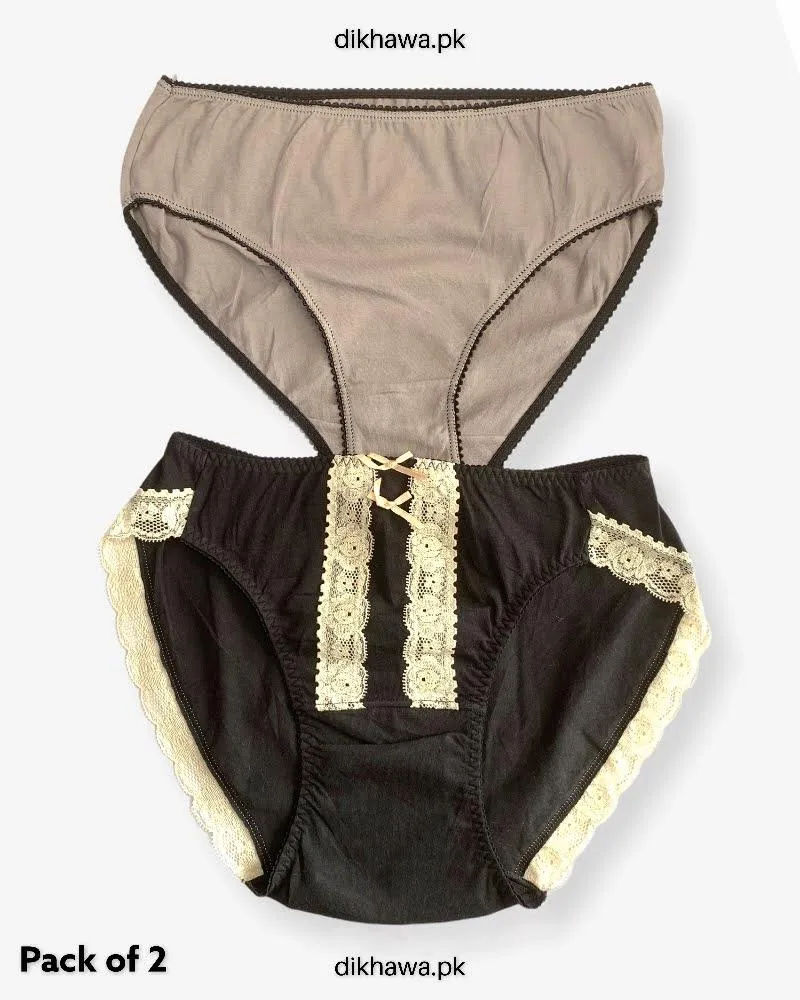Pack of 2 Imported Stocklot Branded Cotton Panty Stretchable Cotton Lace Panty 2021
