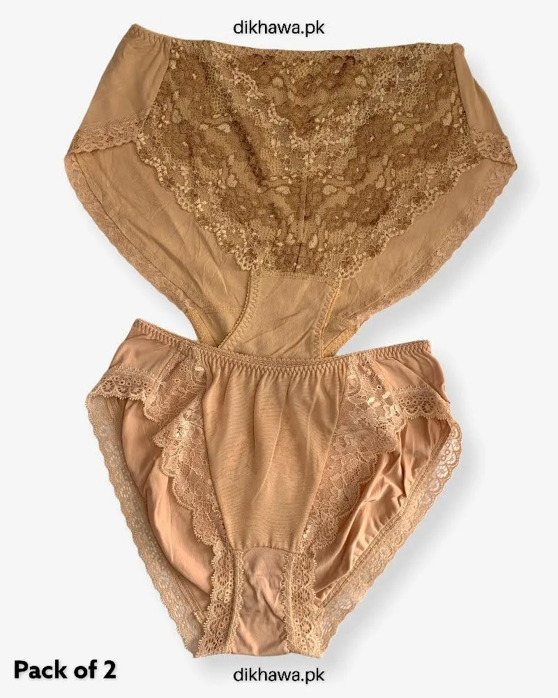 Pack of 2 Imported Stocklot Branded Cotton Panty Stretchable Cotton Lace Panty 2021