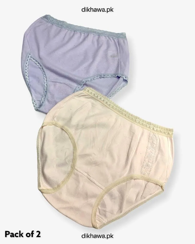 Pack of 2 Imported Stocklot Branded Cotton Panty Stretchable Cotton Lace Panty 2021