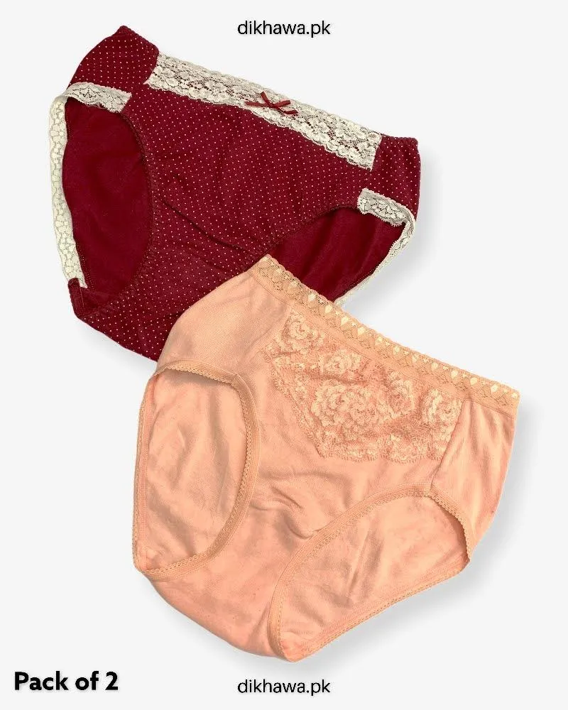 Pack of 2 Imported Stocklot Branded Cotton Panty Stretchable Cotton Lace Panty 2021