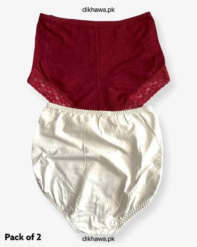 Pack of 2 Imported Stocklot Branded Cotton Panty Stretchable Cotton Lace Panty 2021