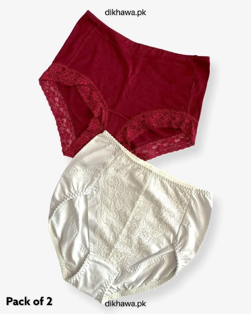 Pack of 2 Imported Stocklot Branded Cotton Panty Stretchable Cotton Lace Panty 2021