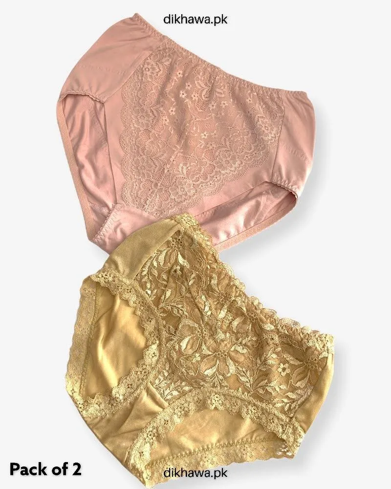 Pack of 2 Imported Stocklot Branded Cotton Panty Stretchable Cotton Lace Panty 2021