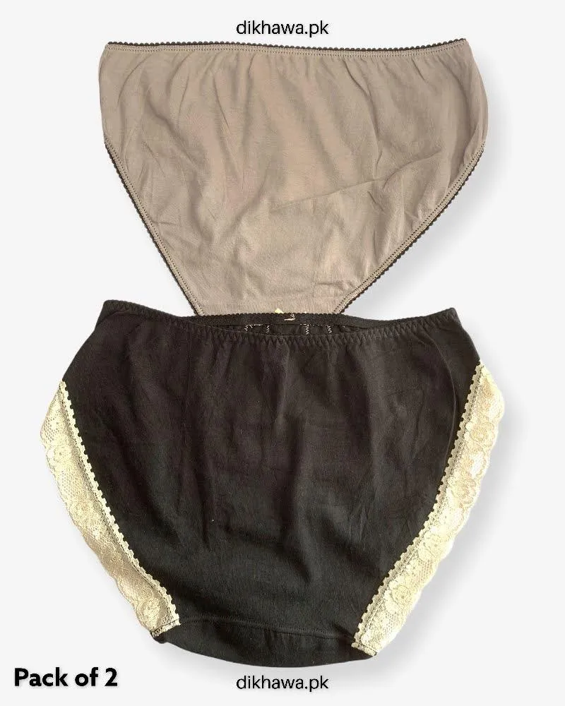 Pack of 2 Imported Stocklot Branded Cotton Panty Stretchable Cotton Lace Panty 2021