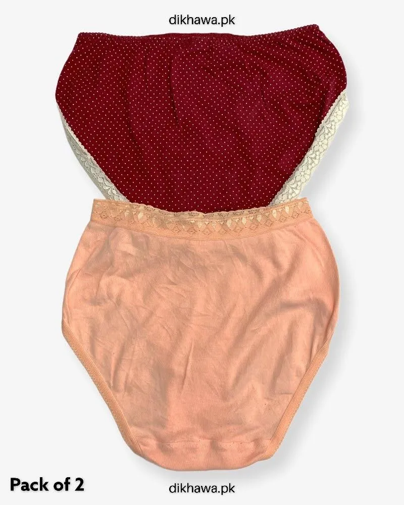 Pack of 2 Imported Stocklot Branded Cotton Panty Stretchable Cotton Lace Panty 2021