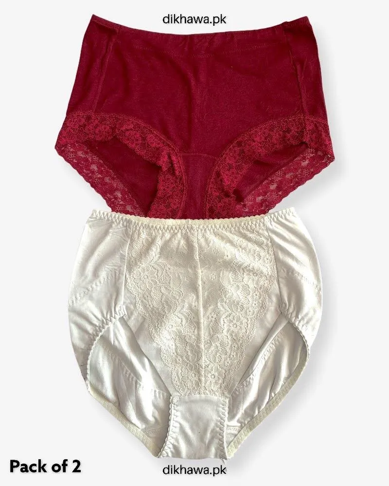 Pack of 2 Imported Stocklot Branded Cotton Panty Stretchable Cotton Lace Panty 2021