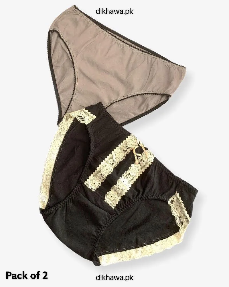 Pack of 2 Imported Stocklot Branded Cotton Panty Stretchable Cotton Lace Panty 2021