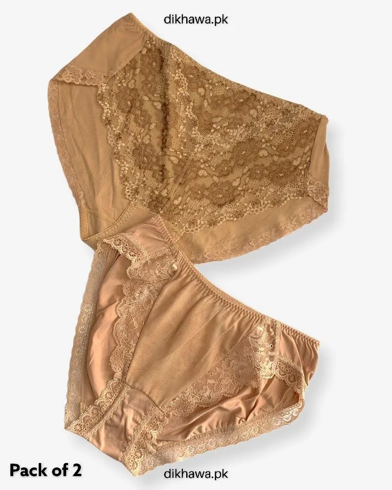 Pack of 2 Imported Stocklot Branded Cotton Panty Stretchable Cotton Lace Panty 2021