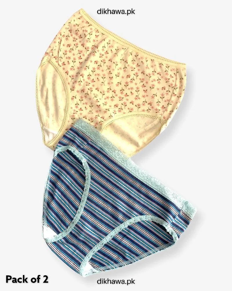 Pack of 2 Imported Stocklot Branded Cotton Panty Stretchable Cotton Lace Panty 2021