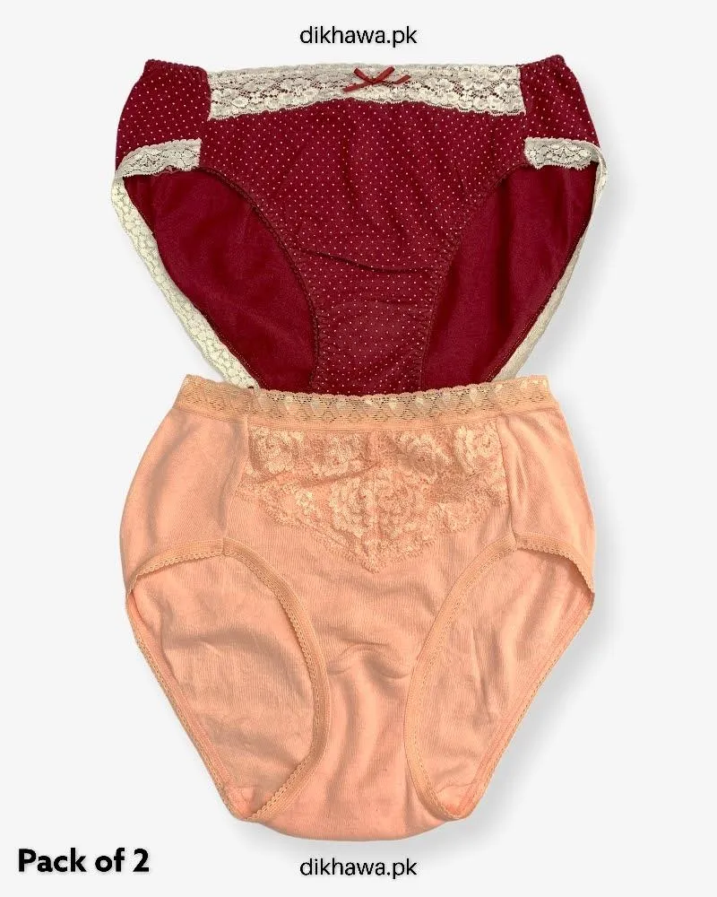 Pack of 2 Imported Stocklot Branded Cotton Panty Stretchable Cotton Lace Panty 2021