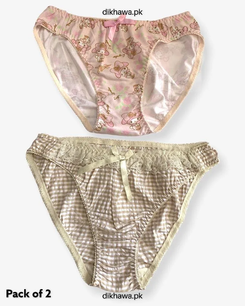 Pack of 2 Imported Stocklot Branded Cotton Panty Stretchable Cotton Lace Panty 2021