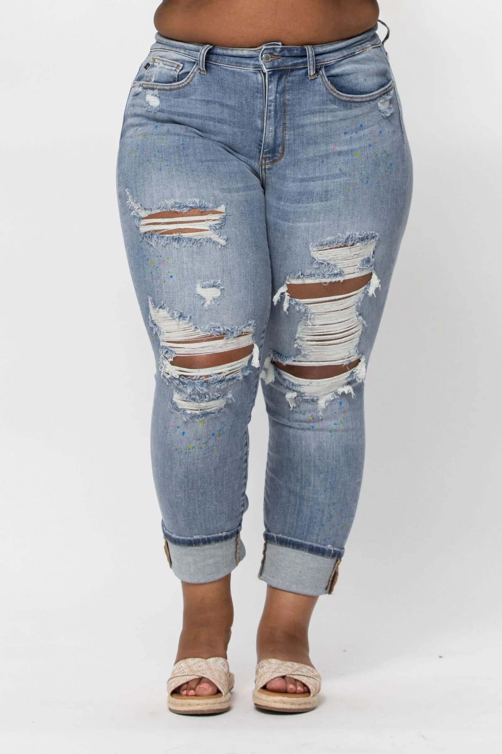 Paint Splattered Judy Blue Boyfriend Jeans
