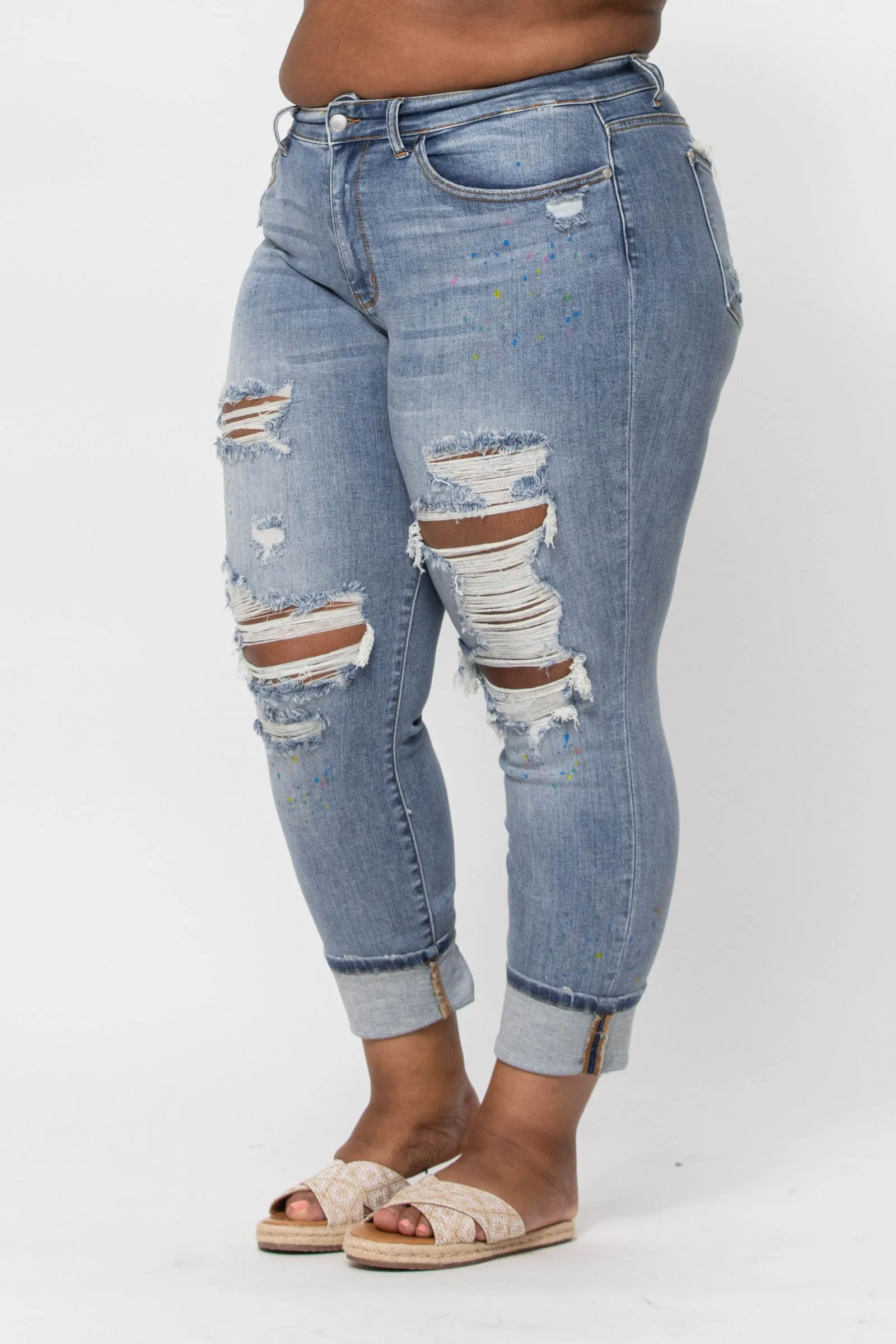Paint Splattered Judy Blue Boyfriend Jeans