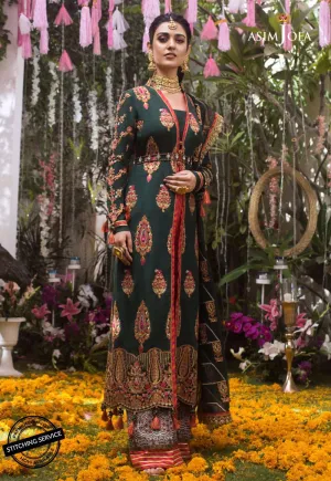 Pakistani Designer Party Outfit in Bottle Green Color #C2006