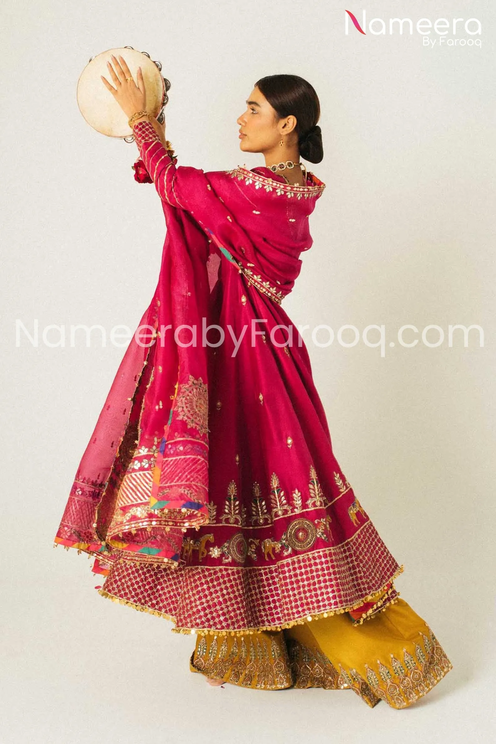 Pakistani Embroidered Wedding Frock with Sharara #WS03
