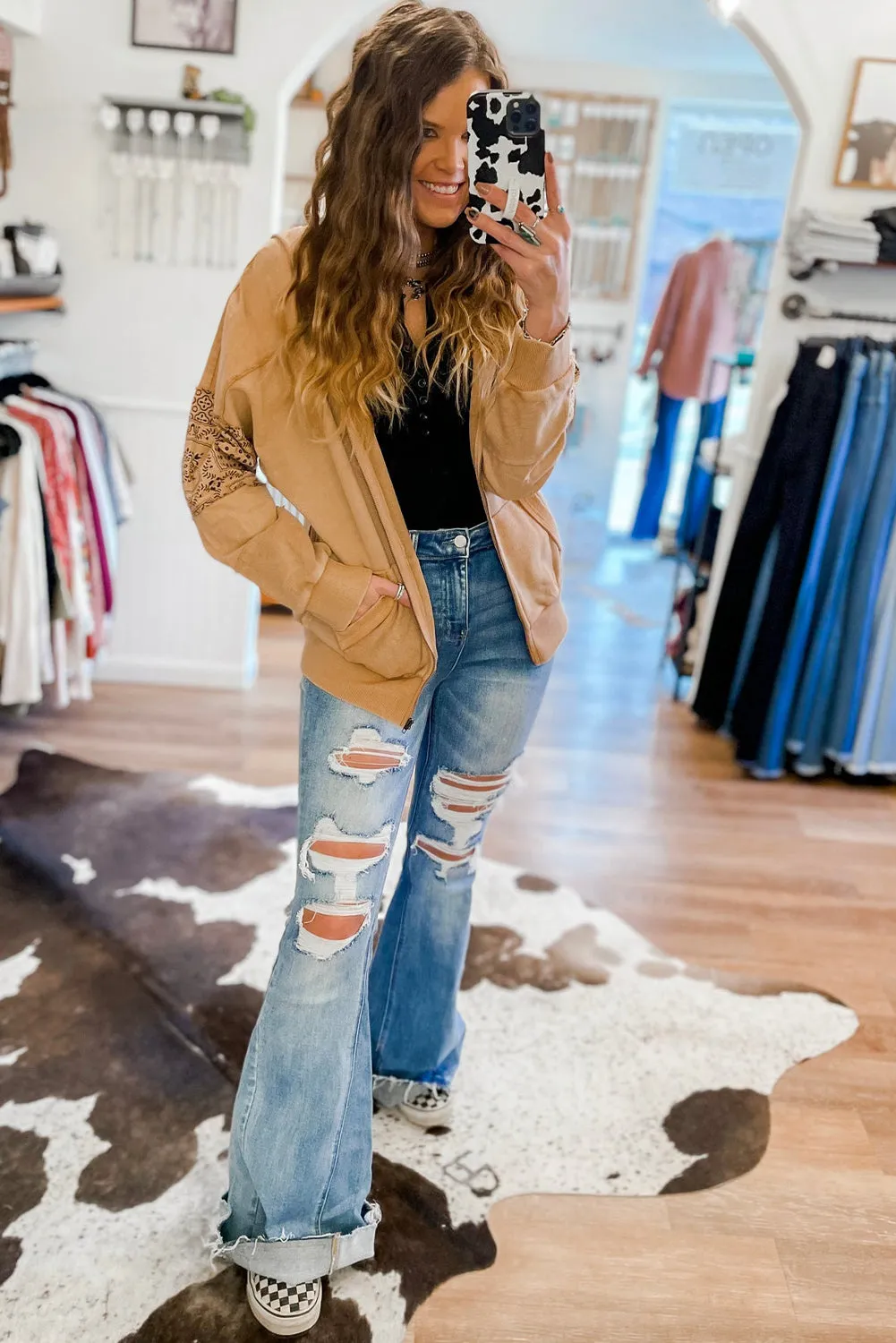 Parchment Printed Patchwork Hooded Jacket