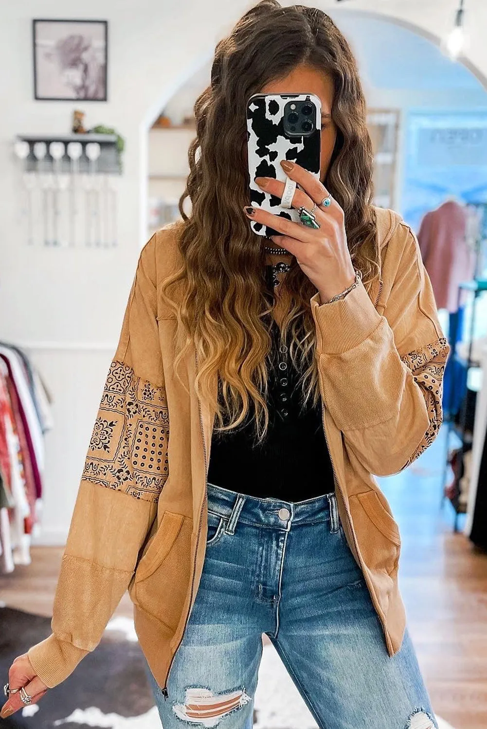 Parchment Printed Patchwork Hooded Jacket