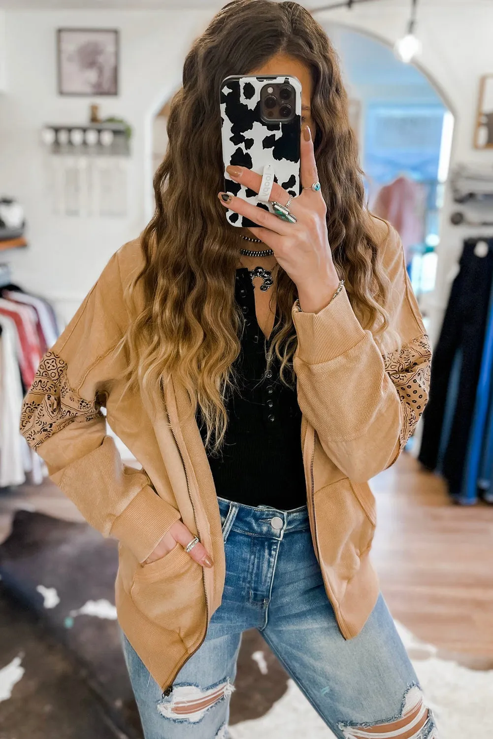 Parchment Printed Patchwork Hooded Jacket