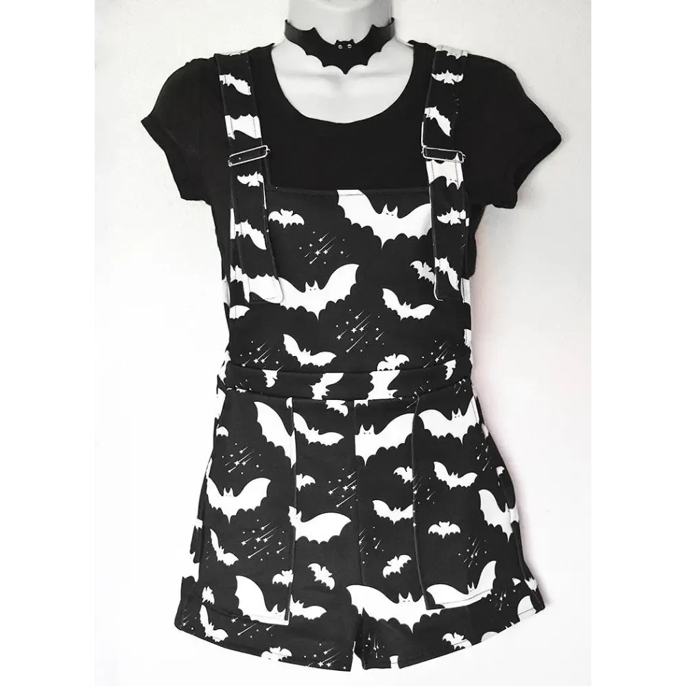 Pastel Gothic Overalls Make a Fashion Statement with Bat Pattern