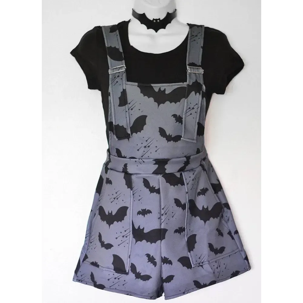 Pastel Gothic Overalls Make a Fashion Statement with Bat Pattern