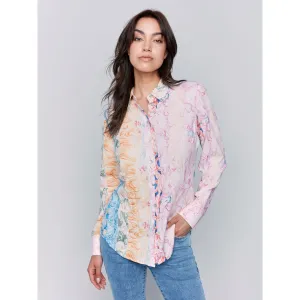 Pastel Swirls Printed Button Up Blouse