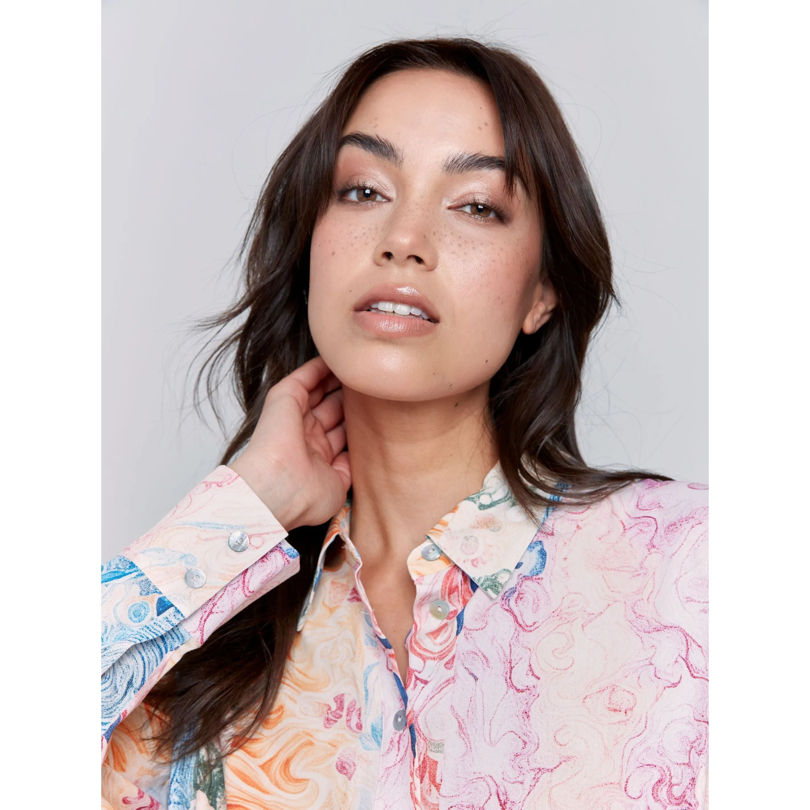 Pastel Swirls Printed Button Up Blouse