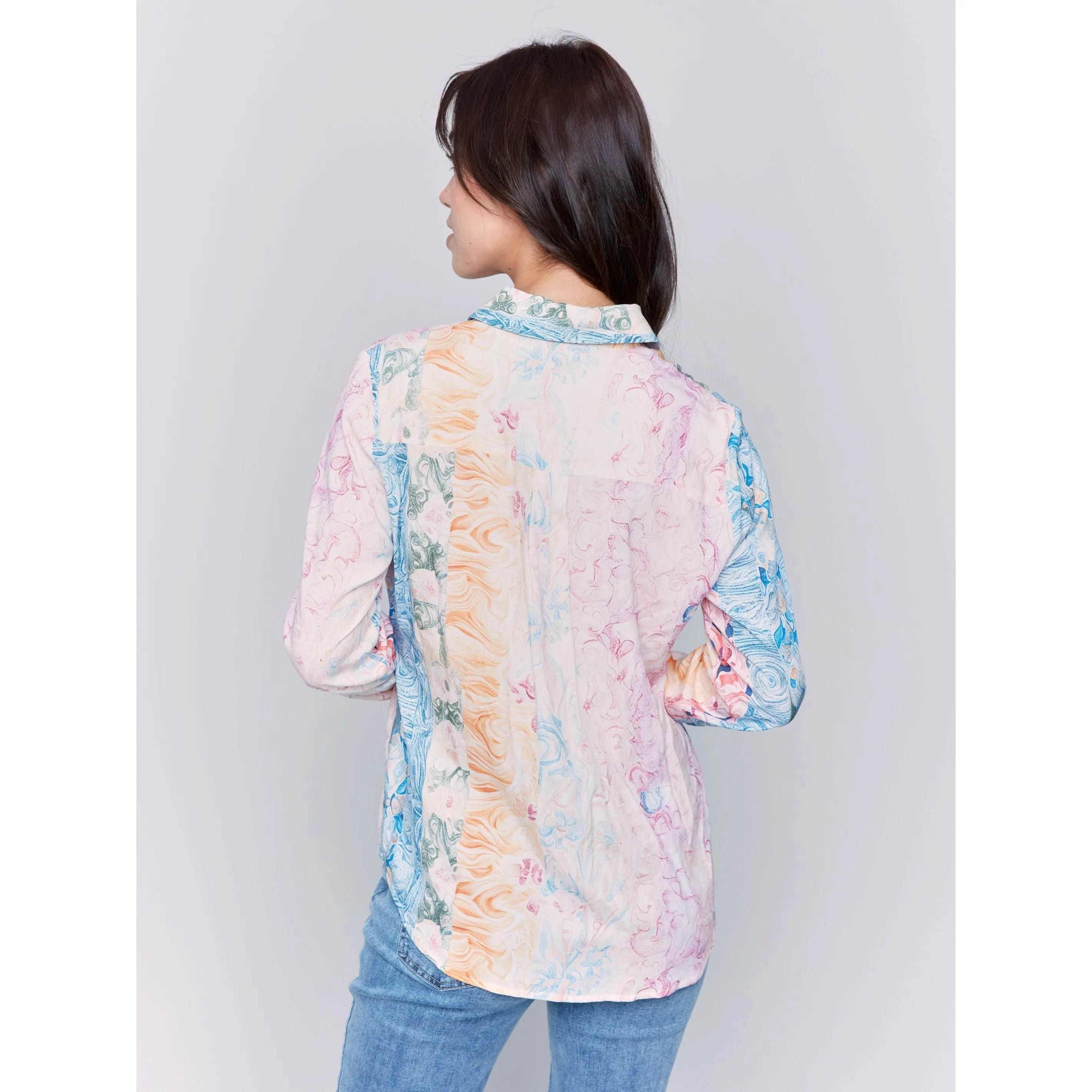 Pastel Swirls Printed Button Up Blouse