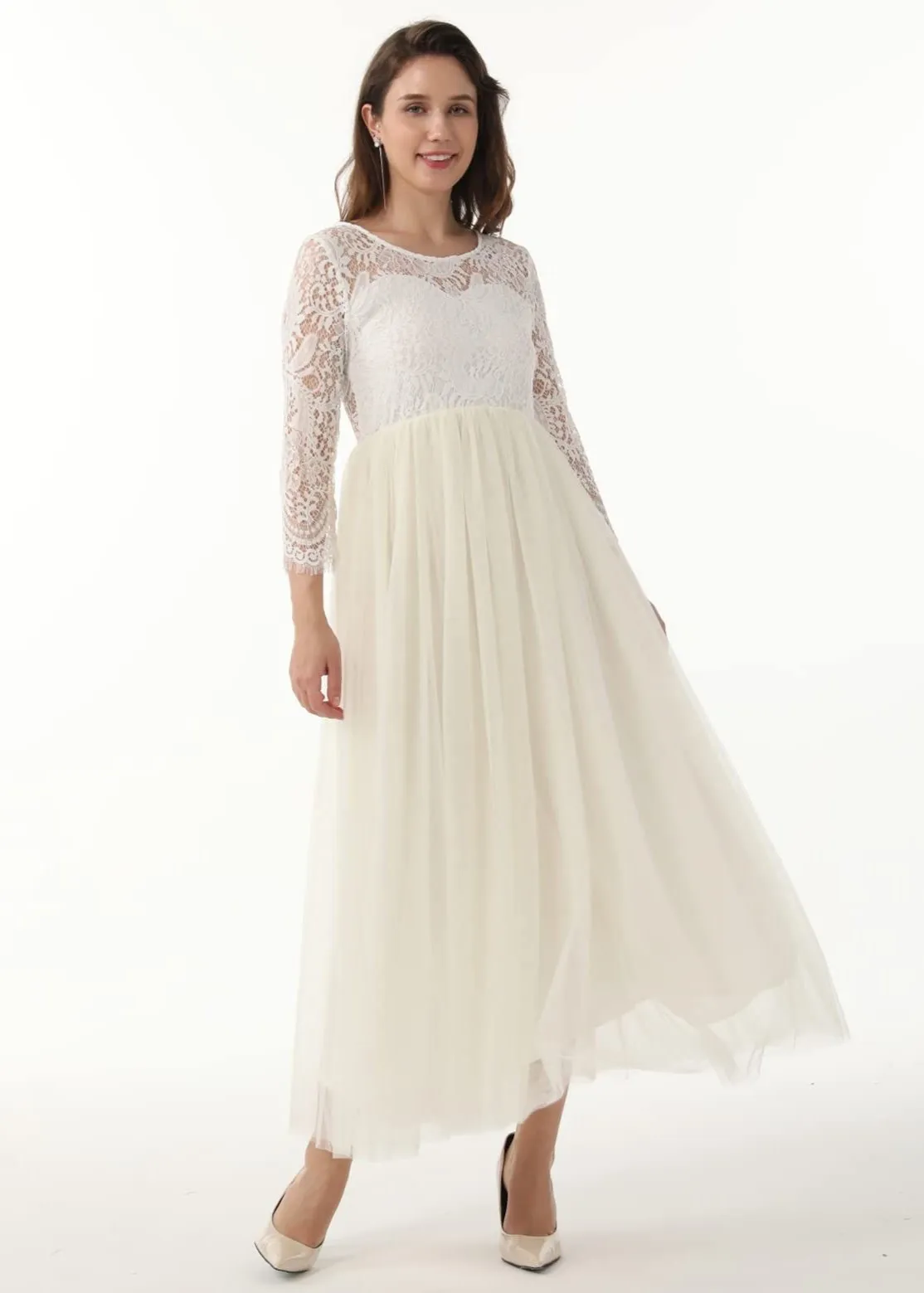 Peony Lace Dress for Women in Ivory