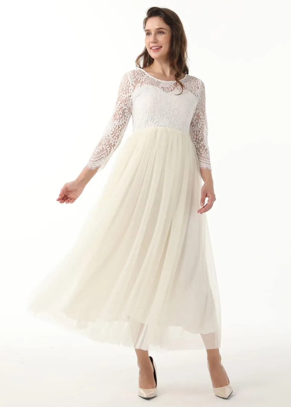 Peony Lace Dress for Women in Ivory