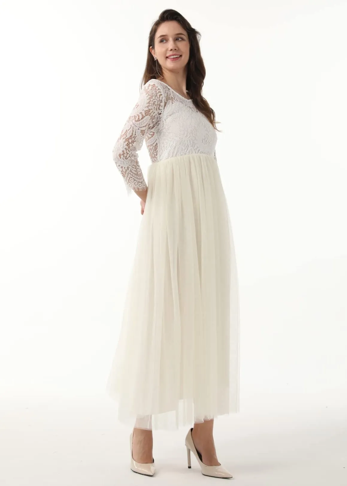 Peony Lace Dress for Women in Ivory