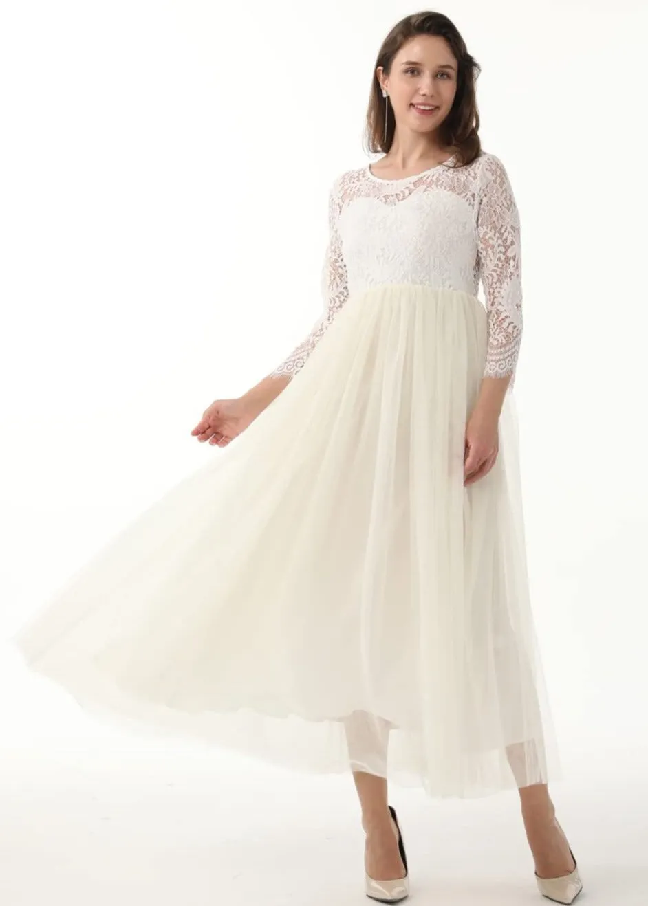 Peony Lace Dress for Women in Ivory
