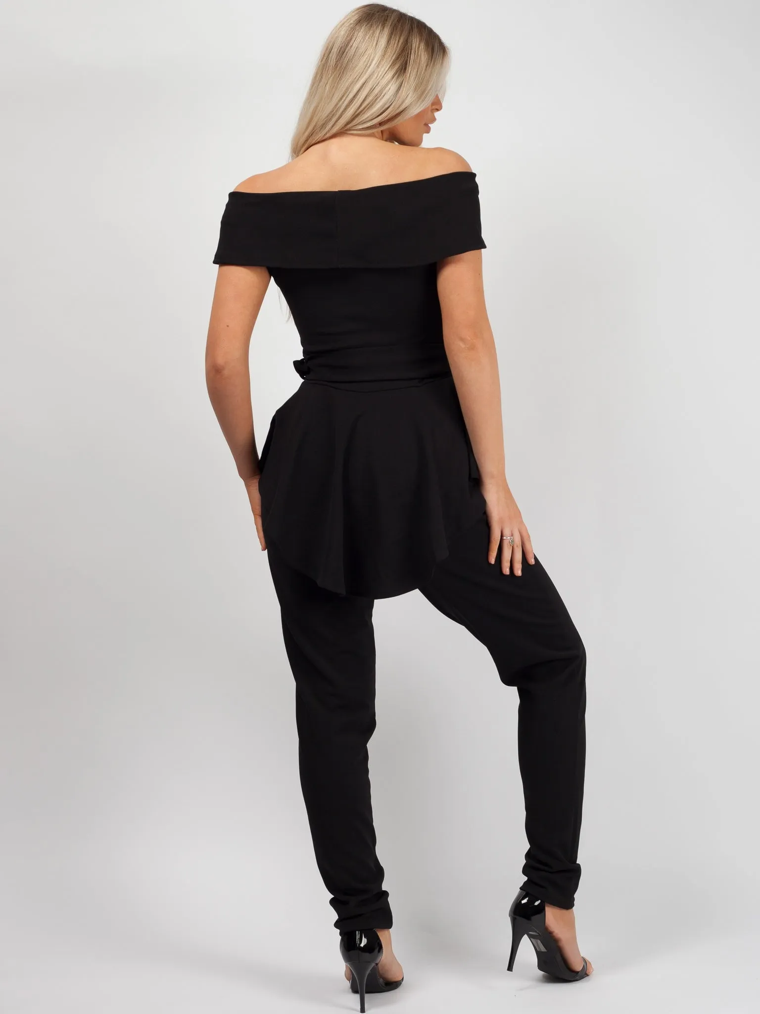 Peplum Frill Belted Bardot Jumpsuit