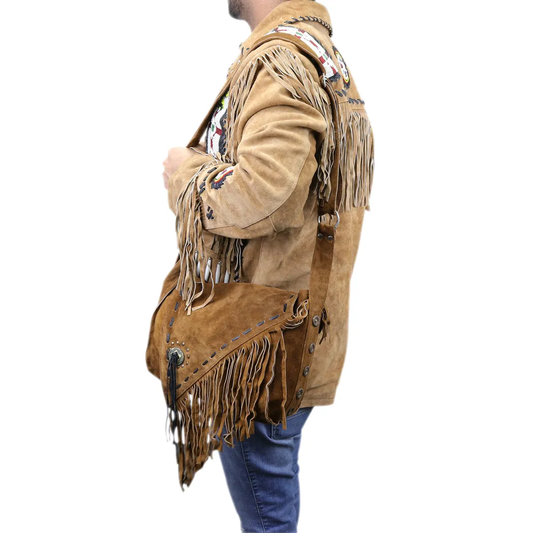 Perrini Brown Fringed Cross Body Purse Fringe Boho Leather Bag Crossbody Handbag