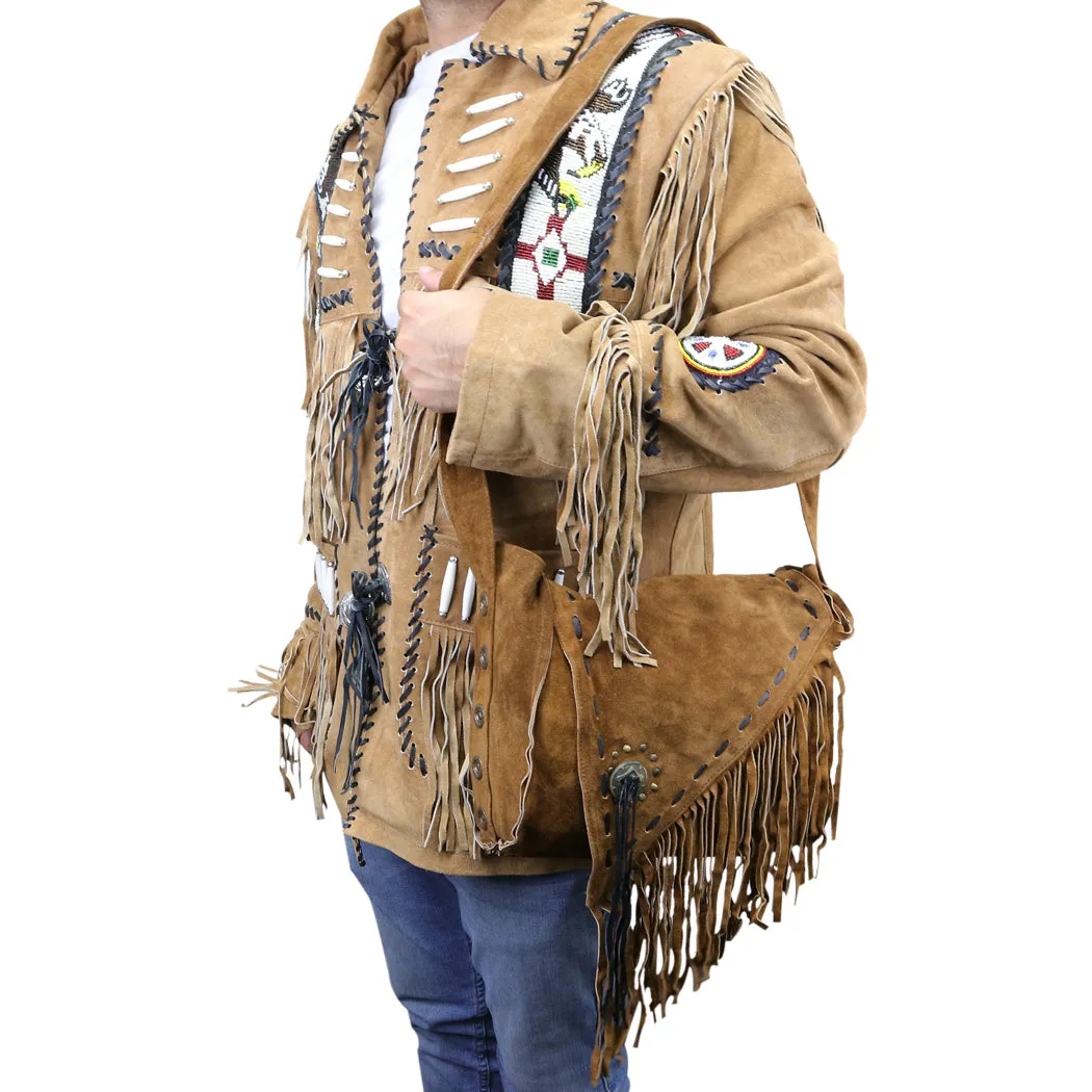 Perrini Brown Fringed Cross Body Purse Fringe Boho Leather Bag Crossbody Handbag