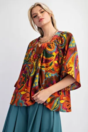 Persimmon Latte Printed Sophia Woven Top