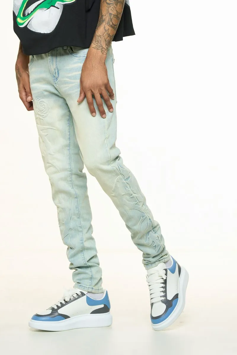 PHEELINGS LOVE IS PAIN EMBOSSED SKINNY DENIM (LIGHT BLUE/SAND)