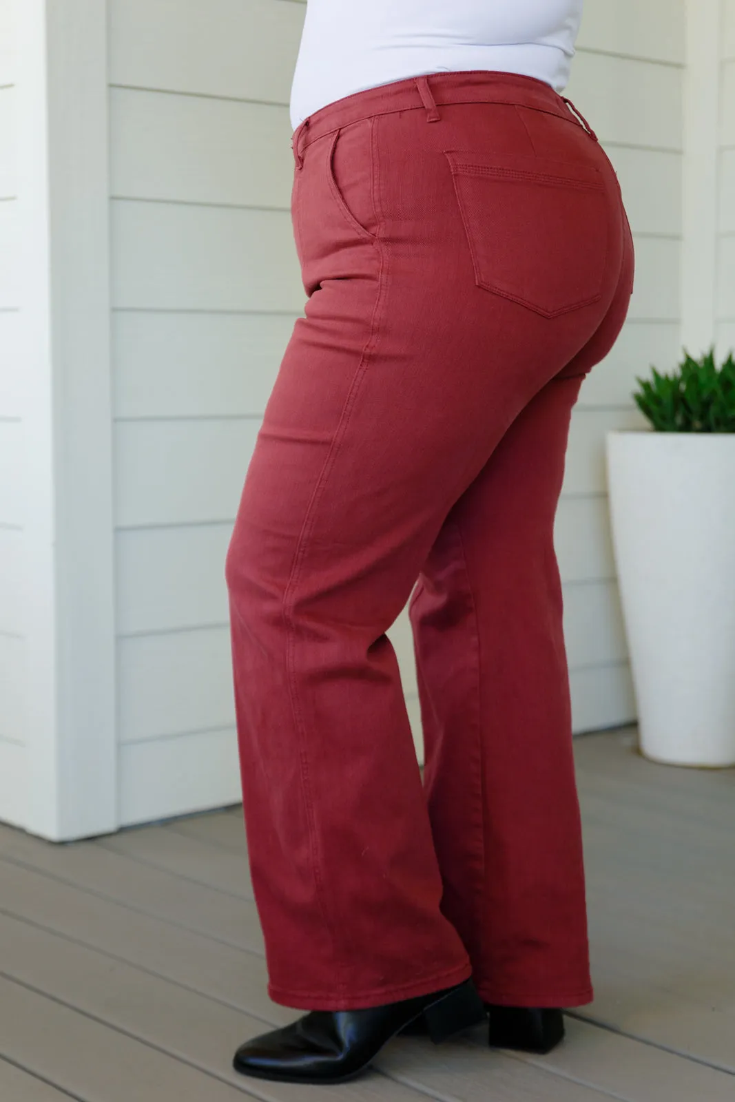Phoebe High Rise Front Seam Straight Jeans in Burgundy by Judy Blue