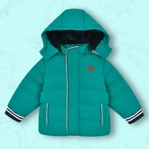 Pillon Thick Sherpa Lined Fur Trim Green Deattachable Hooded Puffer Jacket 13462