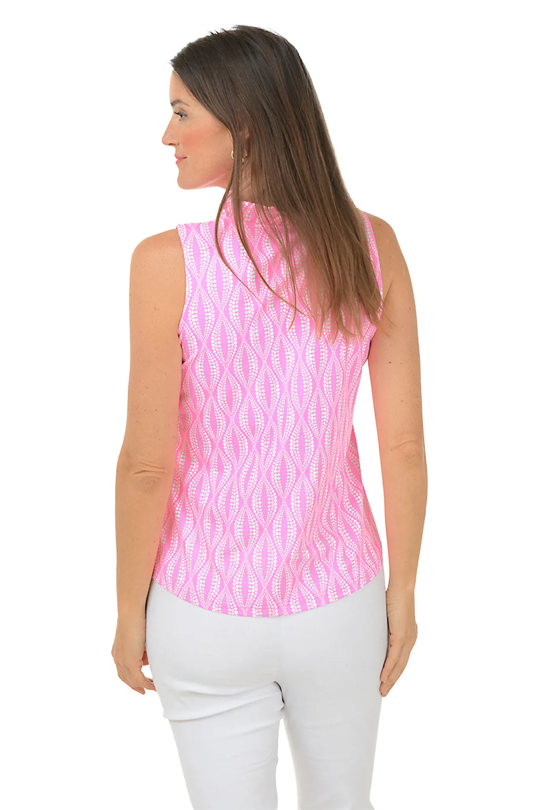Pink Dot Your Eyes UPF50  Ruffle Sleeveless Top